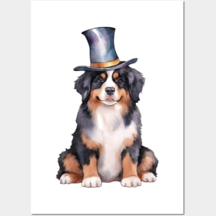 Watercolor Bernese Mountain Dog in Magic Hat Posters and Art